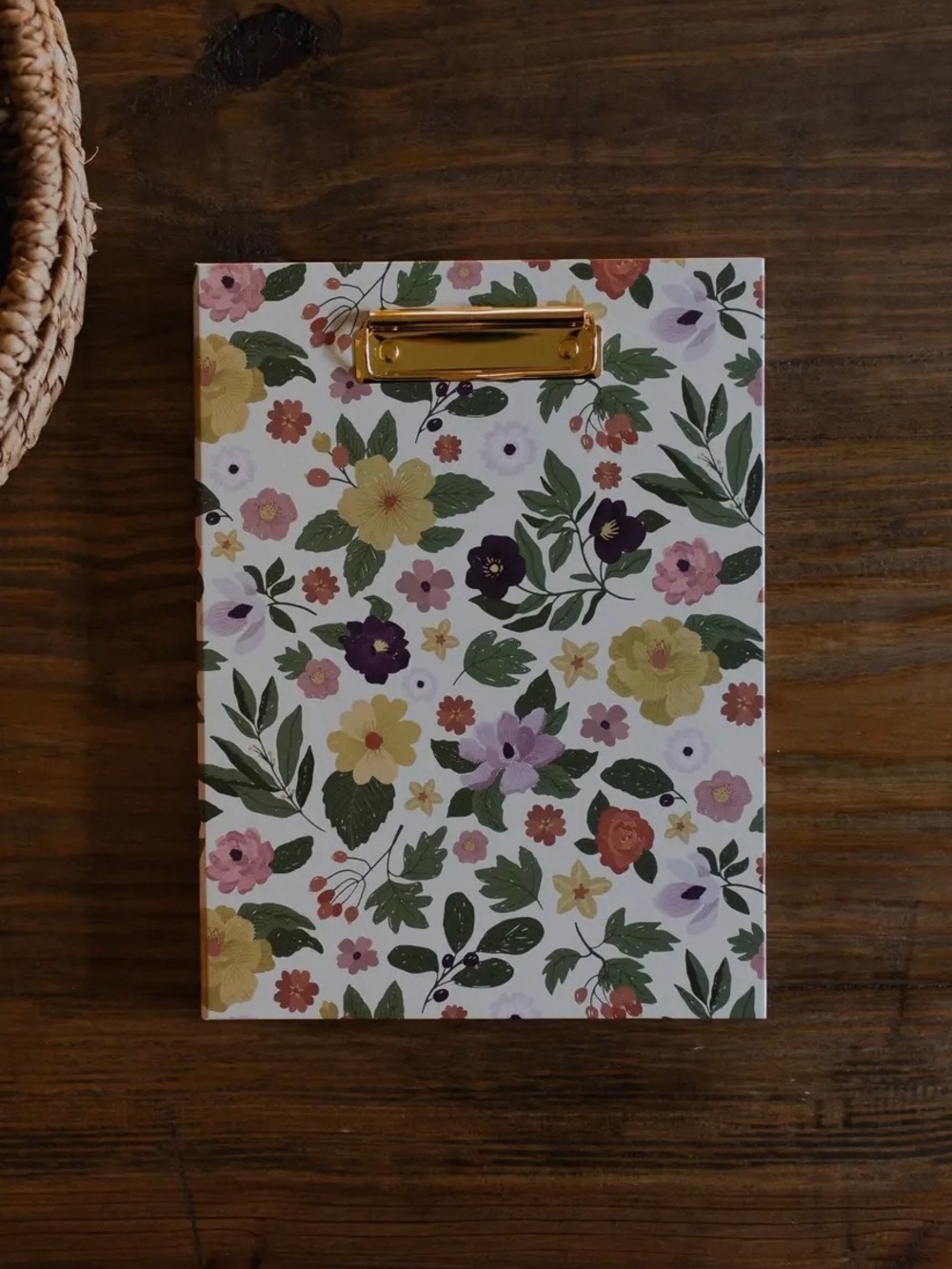 Floral Clipboard Notebook with Gold Clip‎ - White Floral